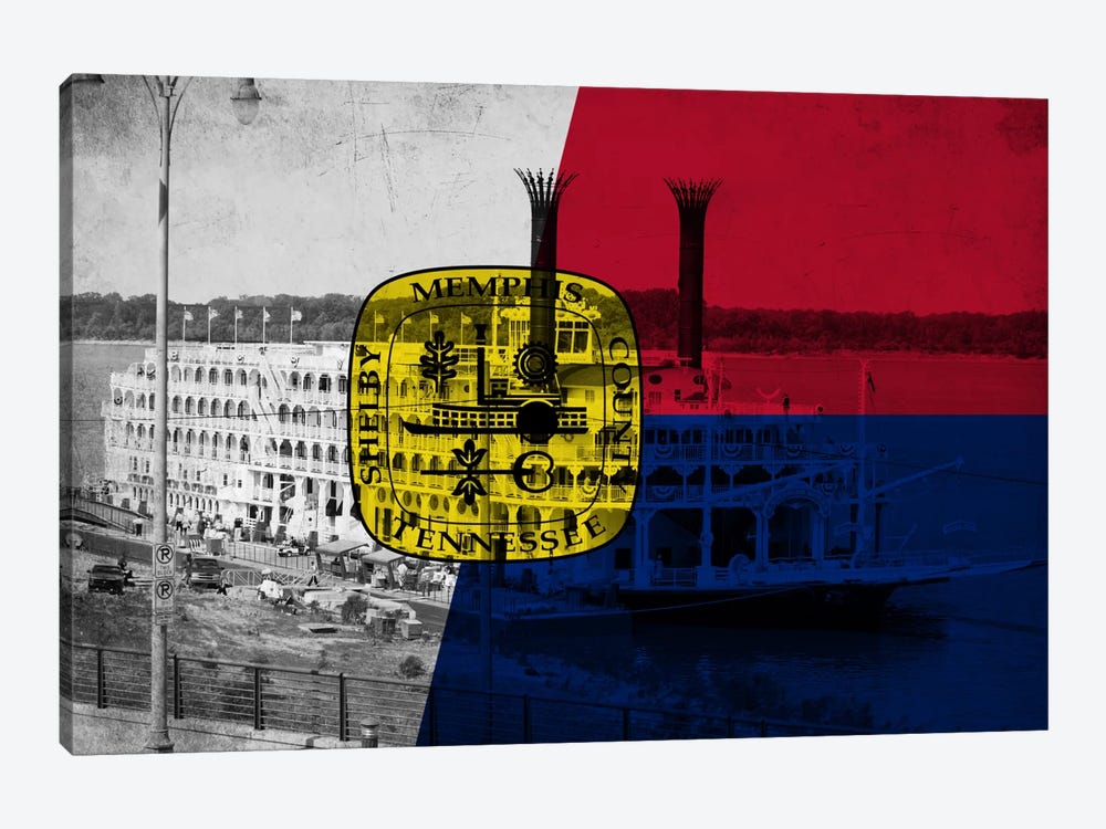 Memphis, Tennessee Flag - Grunge River Boat Memphis Flyer by iCanvas 1-piece Canvas Print