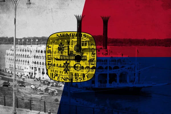 Tennessee: Memphis, Tennessee Flag - Grunge River Boat Memphis Flyer by iCanvas