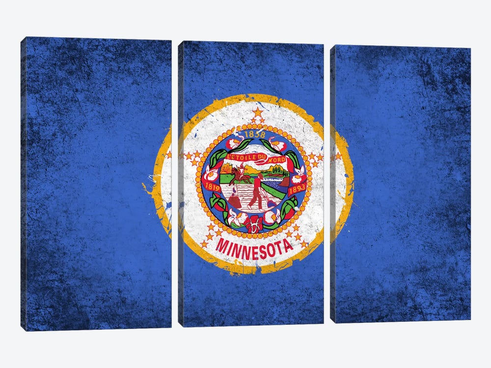 Minnesota FlagGrunge Painted by iCanvas 3-piece Canvas Artwork