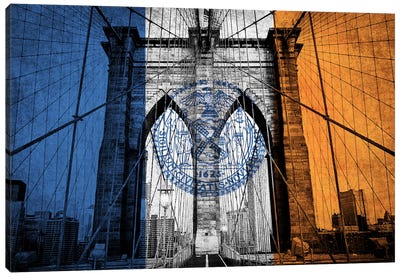 New York City, New York (Brooklyn Bridge) Canvas Art Print - Flag Art
