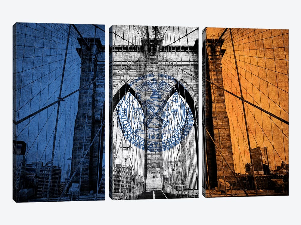 New York City, New York (Brooklyn Bridge) by iCanvas 3-piece Canvas Print