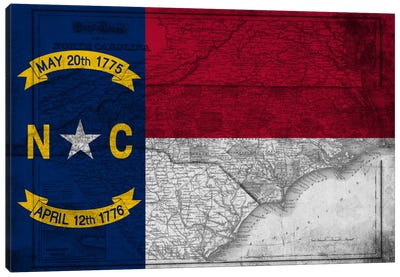 North Carolina (Vintage Map) Canvas Art Print - Flags Collection