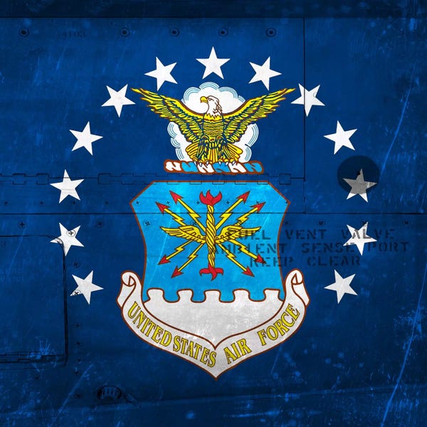 iCanvas: U.S. Air Force Flag (Riveted Fighter Jet Panel Background) II by iCanvas