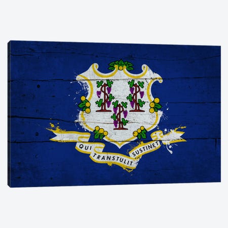 Connecticut Fresh Paint State Flag on Wood Planks Canvas Print #FLG70} by iCanvas Art Print