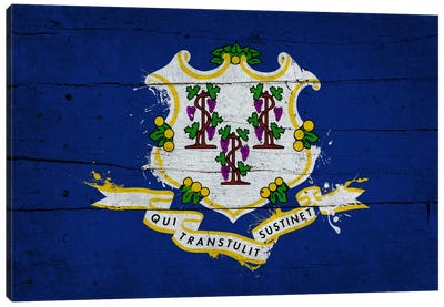 Connecticut Fresh Paint State Flag on Wood Planks Canvas Art Print - Darklord