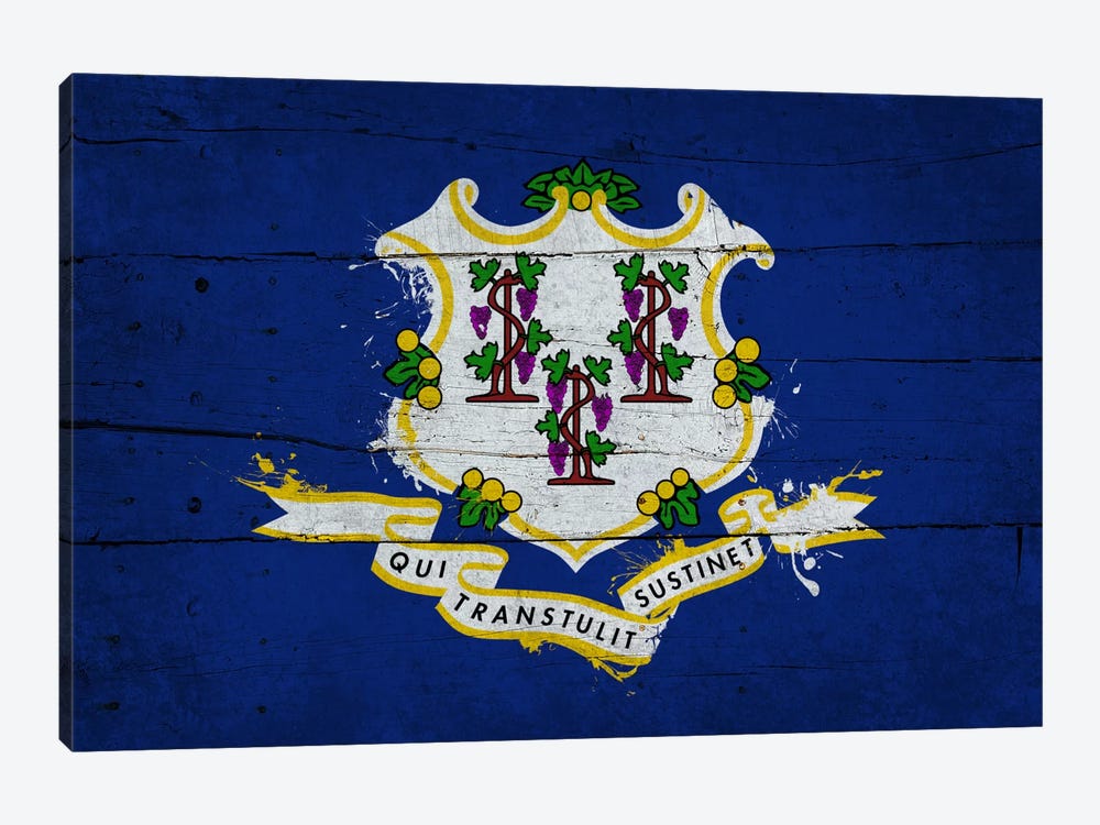 Connecticut Fresh Paint State Flag on Wood Planks by 5by5collective 1-piece Art Print