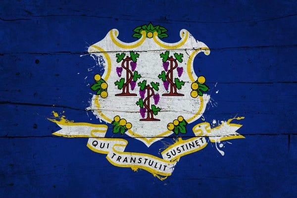 U.S. State Flags: Connecticut Fresh Paint State Flag on Wood Planks by 5by5collective
