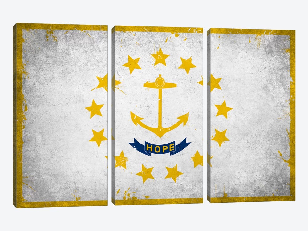Rhode Island FlagGrunge Painted by iCanvas 3-piece Canvas Art Print