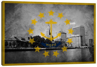 Rhode Island (Downtown Providence Skyline) Canvas Art Print - Flags Collection
