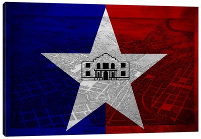 San Antonio, Texas (Vintage Bird's Eye View) Canvas Art Print - U.S. State Flag Art