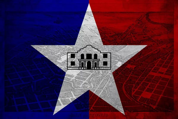 U.S. State Flags: San Antonio, Texas (Vintage Bird's Eye View) by 5by5collective