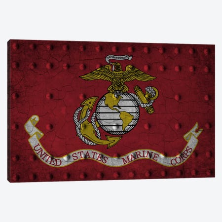 U.S. Marine Corps Flag (Crackled Riveted Metal Background) Canvas Print #FLG731} by iCanvas Canvas Artwork
