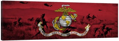 U.S. Marine Corps Flag (Unit On The Move Background) Canvas Art Print - Flags Collection