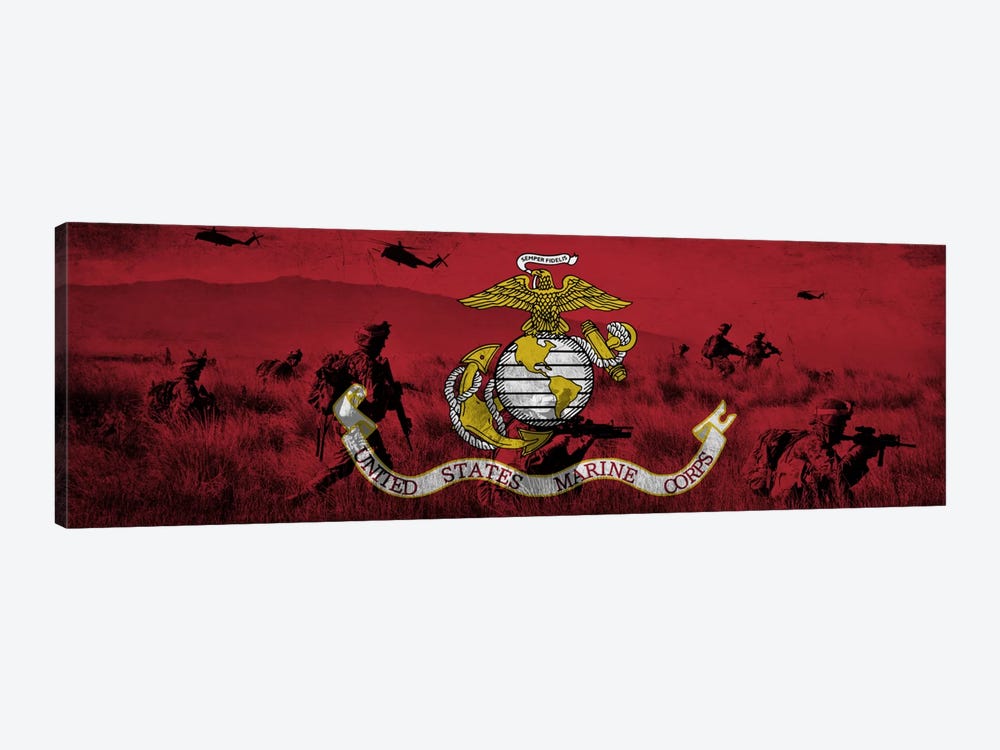 U.S. Marine Corps Flag (Unit On The Move Background) by iCanvas 1-piece Canvas Wall Art