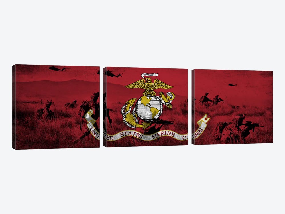 U.S. Marine Corps Flag (Unit On The Move Background) by iCanvas 3-piece Canvas Wall Art
