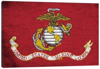 U.S. Marine Corps Crackled Flag Canvas Art Print - Flags Collection