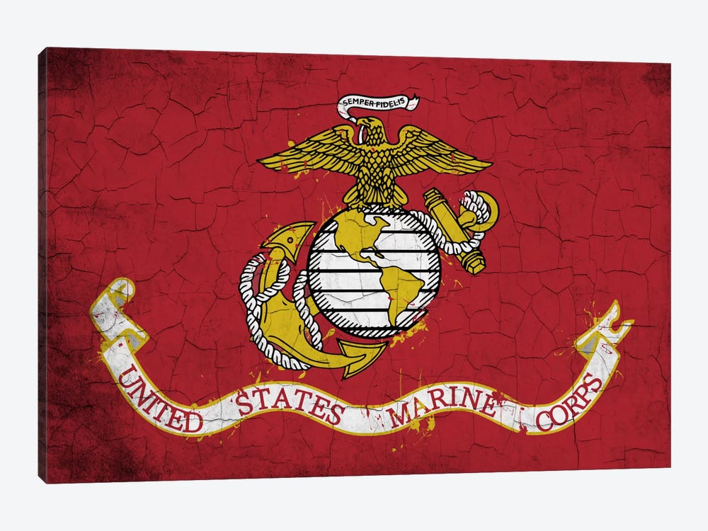 U.S. Marine Corps Crackled Flag by iCanvas 1-piece Canvas Print
