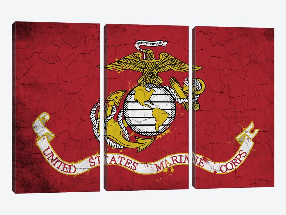 U.S. Marine Corps Crackled Flag by iCanvas 3-piece Canvas Art Print
