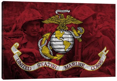 U.S. Marine Corps Flag (Brothers In Arms Background) Canvas Art Print - Veterans Day