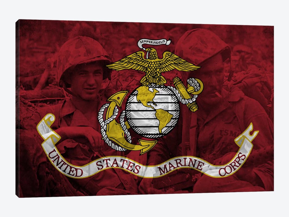 U.S. Marine Corps Flag (Brothers In Arms Background) by iCanvas 1-piece Canvas Artwork