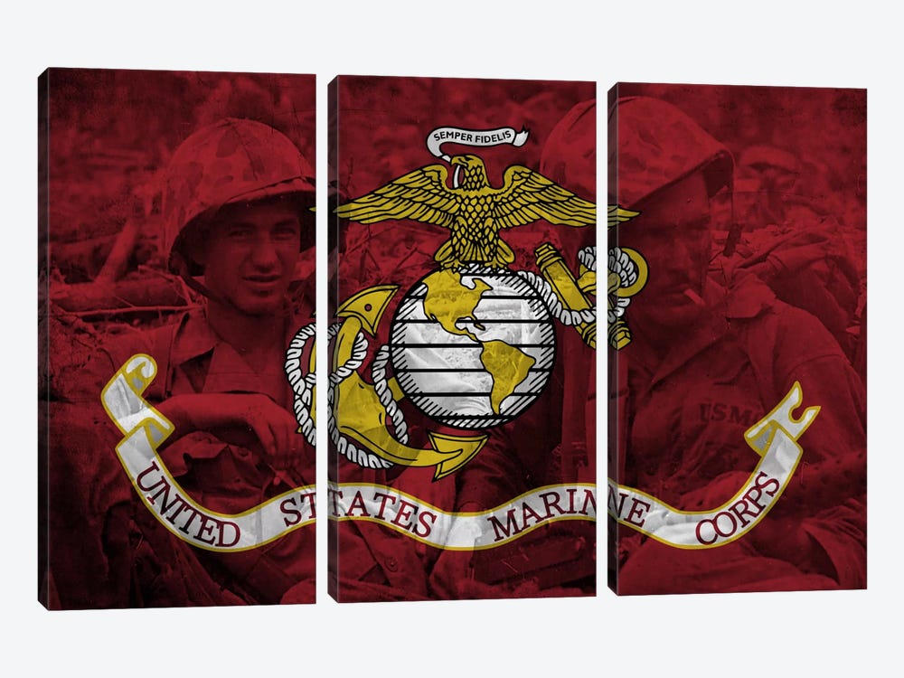 U.S. Marine Corps Flag (Brothers In Arms Background) by iCanvas 3-piece Canvas Art