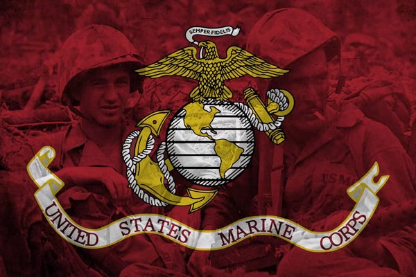 Marines: U.S. Marine Corps Flag (Brothers In Arms Background) by iCanvas