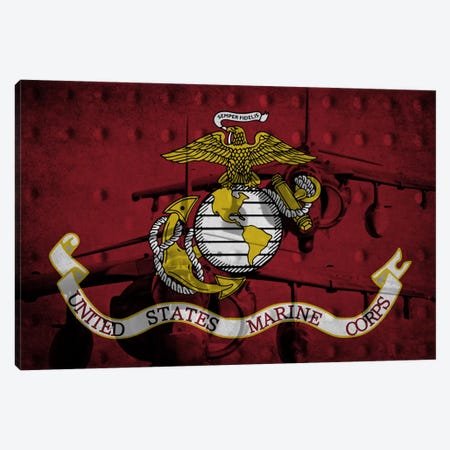 U.S. Marine Corps Riveted Metal Flag (Harrier Jump Jets Background) Canvas Print #FLG735} by iCanvas Art Print