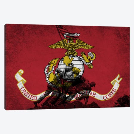 U.S. Marine Corps Flag (Iwo Jima War Memorial Background) Canvas Print #FLG736} by iCanvas Art Print