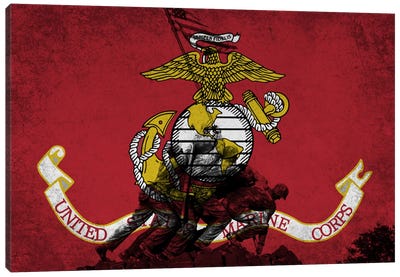 U.S. Marine Corps Flag (Iwo Jima War Memorial Background) Canvas Art Print - Flag Art