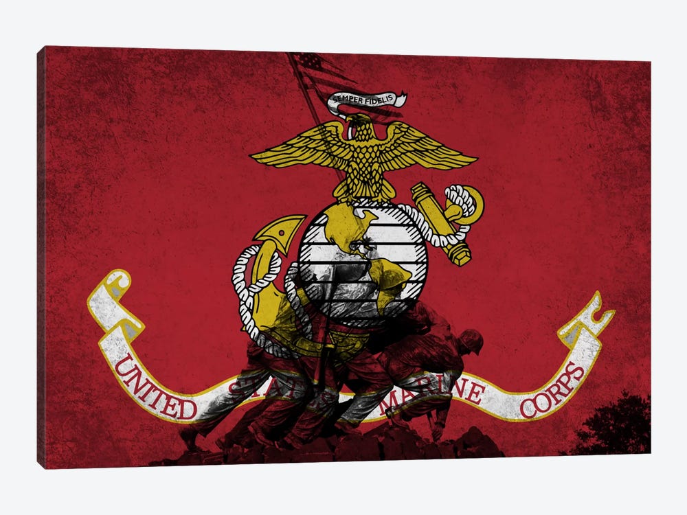 U.S. Marine Corps Flag (Iwo Jima War Memorial Background) by iCanvas 1-piece Canvas Artwork