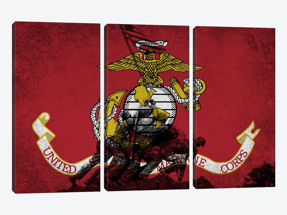 U.S. Marine Corps Flag (Iwo Jima War Memorial Background) by iCanvas 3-piece Canvas Artwork