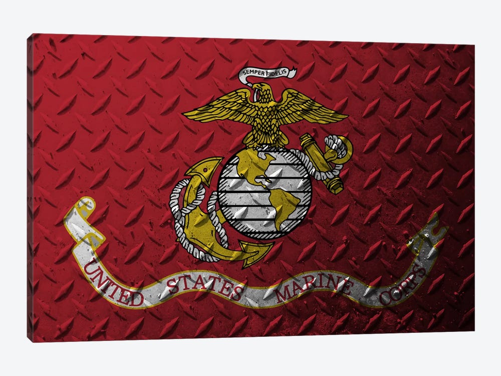 U.S. Marine Corps Flag (Diamond Plate Background) by iCanvas 1-piece Art Print