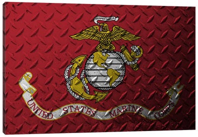 U.S. Marine Corps Flag (Diamond Plate Background) Canvas Art Print - Flag Art
