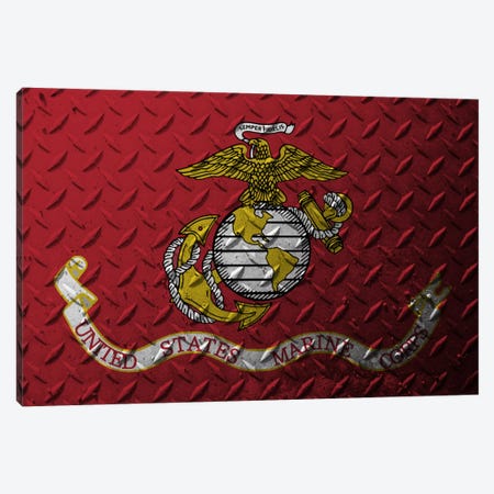 U.S. Marine Corps Flag (Diamond Plate Background) Canvas Print #FLG737} by iCanvas Art Print