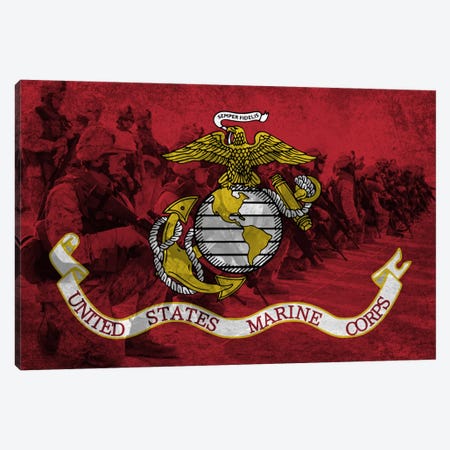 U.S. Marine Corps Flag (Platoon Background) Canvas Print #FLG738} by iCanvas Canvas Artwork