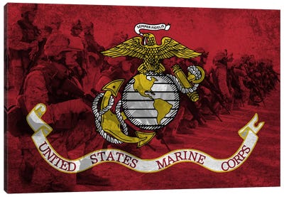 U.S. Marine Corps Flag (Platoon Background) Canvas Art Print - Veterans Day