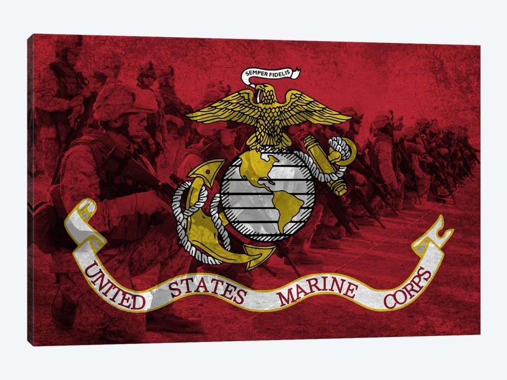 U.S. Marine Corps Flag (Platoon Background) by iCanvas 1-piece Canvas Wall Art