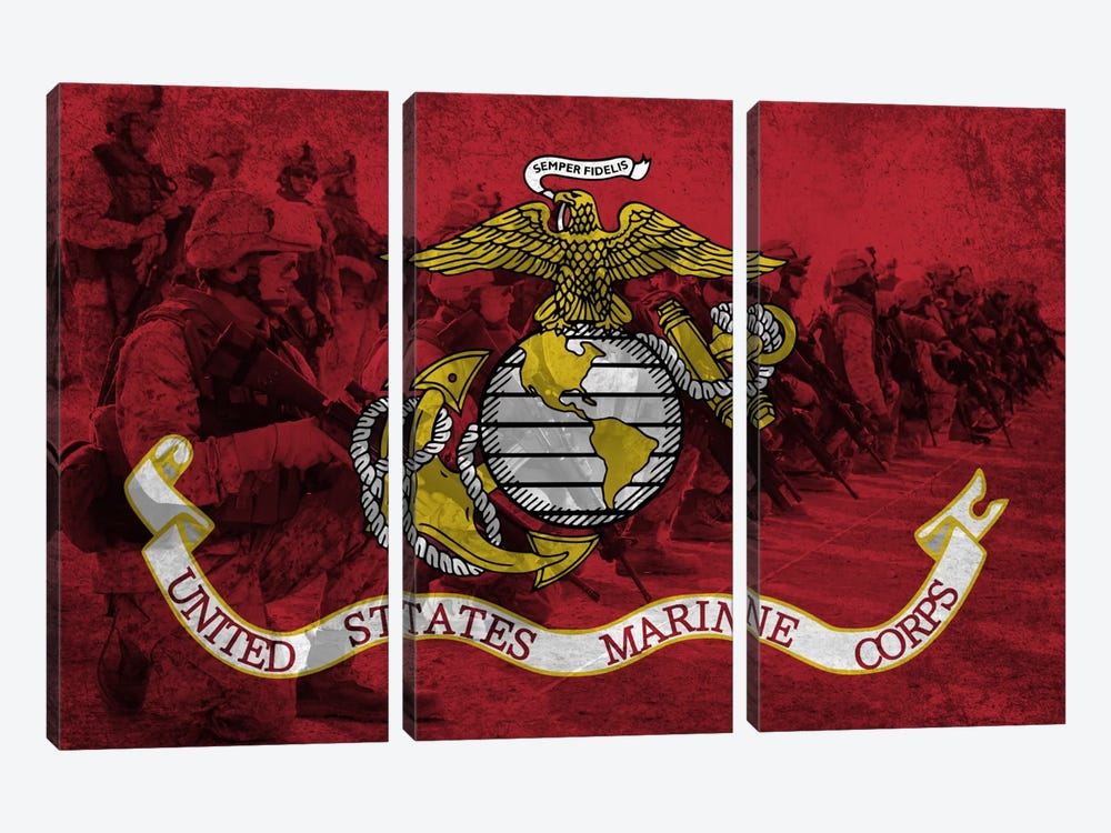 U.S. Marine Corps Flag (Platoon Background) 3-piece Canvas Artwork