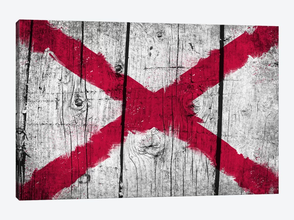 Alabama Fresh Paint State Flag on Wood Planks by iCanvas 1-piece Canvas Wall Art