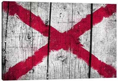Alabama Fresh Paint State Flag on Wood Planks Canvas Art Print - Flags Collection