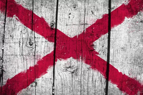 U.S. State Flags: Alabama Fresh Paint State Flag on Wood Planks by iCanvas