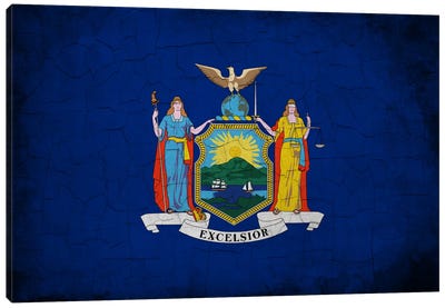 New York Cracked Paint State Flag Canvas Art Print - U.S. State Flag Art