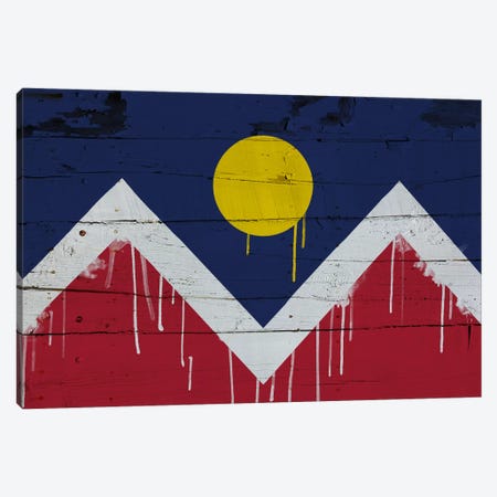 Denver, Colorado Paint Drip City Flag on Wood Planks Canvas Print #FLG78} by 5by5collective Art Print