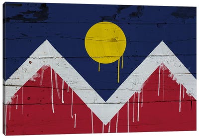 Denver, Colorado Paint Drip City Flag on Wood Planks Canvas Art Print - Flags Collection
