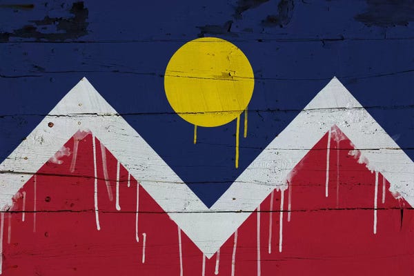 Colorado: Denver, Colorado Paint Drip City Flag on Wood Planks by 5by5collective