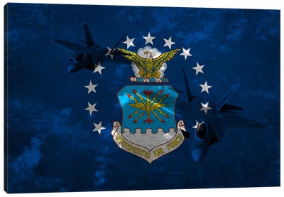 U.S. Air Force Flag (F-22 Raptor Background) Canvas Art Print - Military Art