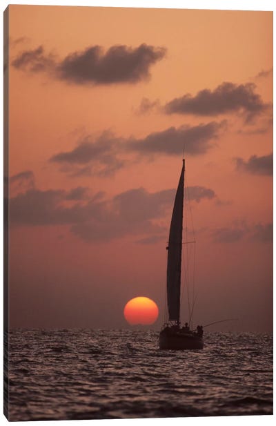 Sailboat Adrift At Sunset, Sri Lanka Canvas Art Print - Sri Lanka