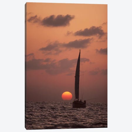 Sailboat Adrift At Sunset, Sri Lanka Canvas Print #FLI13} by Flip Nicklin Art Print