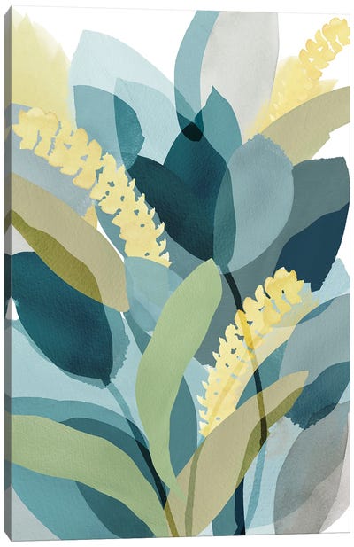 Yellow Teal Floral II Canvas Art Print - Mediterranean Décor