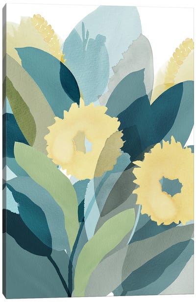 Yellow Teal Floral III Canvas Art Print - Mediterranean Décor